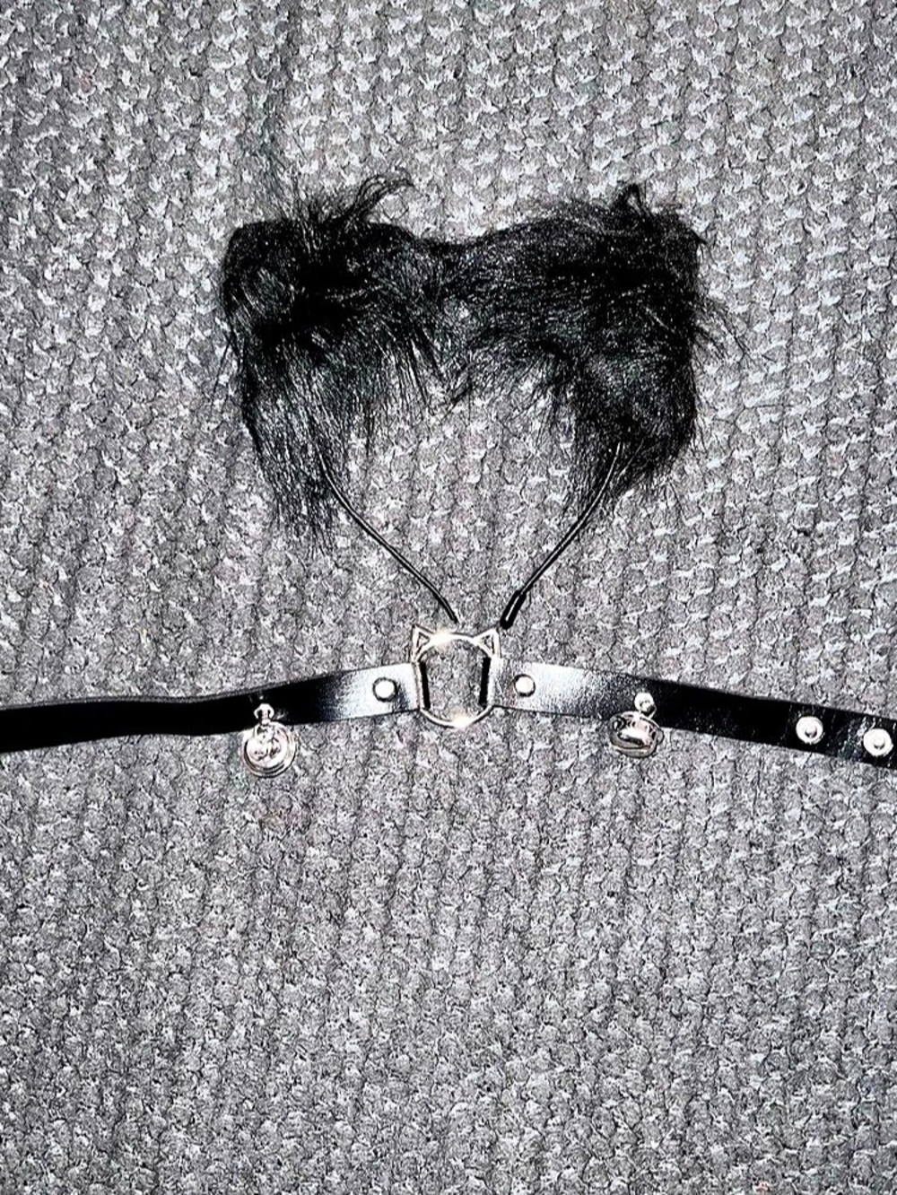 Black Faux Leather-Look Charm choker and headband